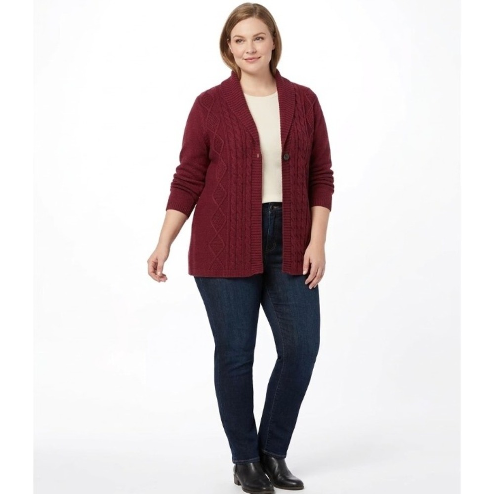 New Croft & Barrow Burgundy Cable Knit Single Button‎ Closure Cardigan Large